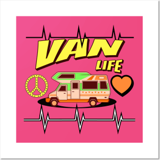 Van Life Heartbeat Hippie Campervan Posters and Art